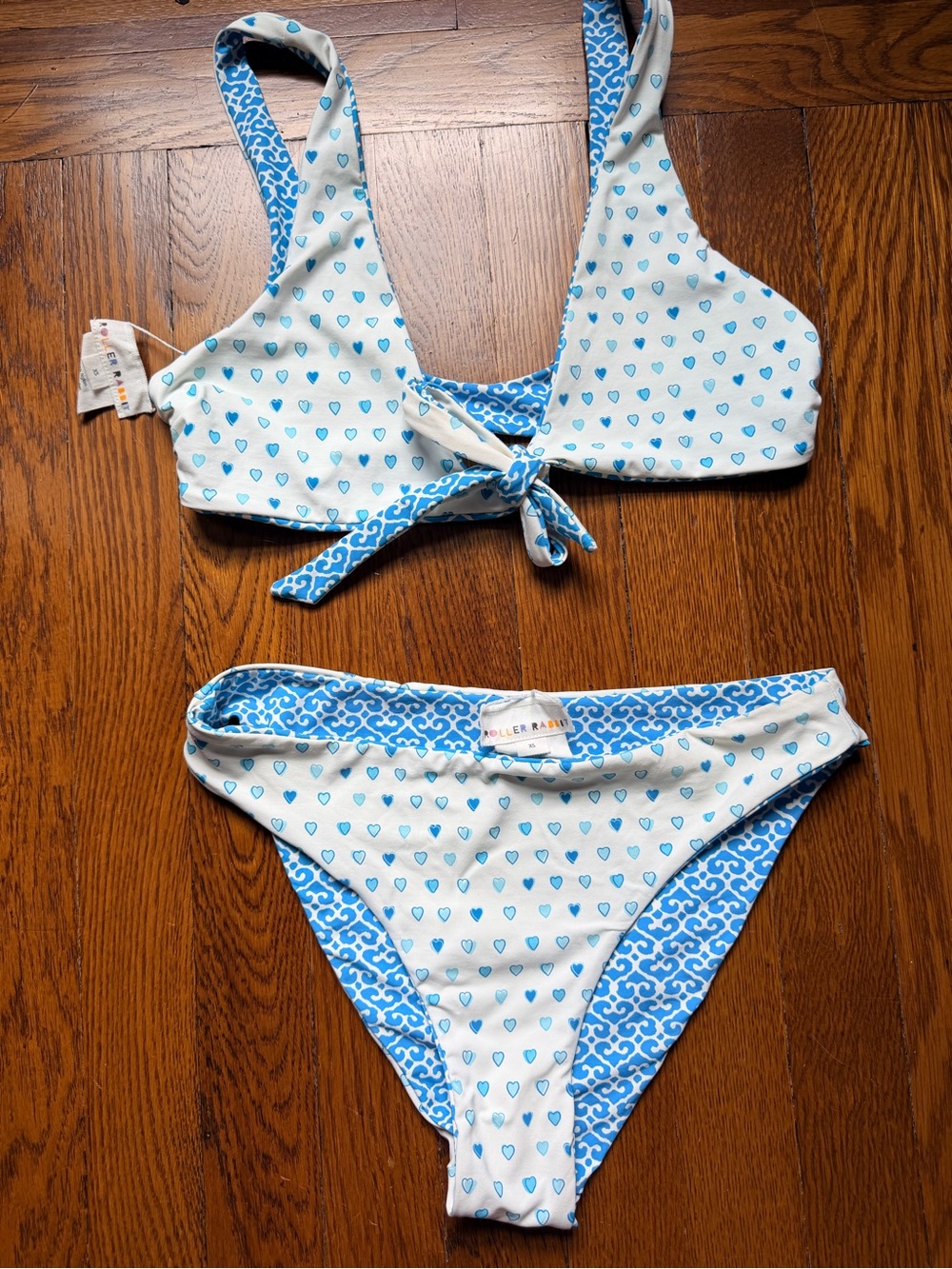 Original Roller Rabbit Blue Disco Hearts Reversible Tie-Front Bikini Set